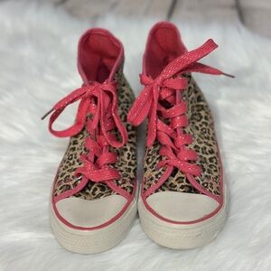 Kids Leopard Print High-Top Sneakers with Pink Laces